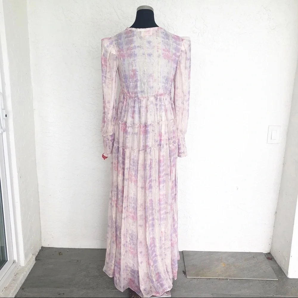 Rococo Sand Etre Metallic Maxi Dress Pink Resort Long Sleeve Womens Size Small